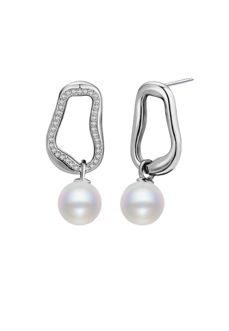 Sterling Silver Irregular Geometric Shell Pearl Stud Earrings for Women, Unique Design with Cool and Simple Style