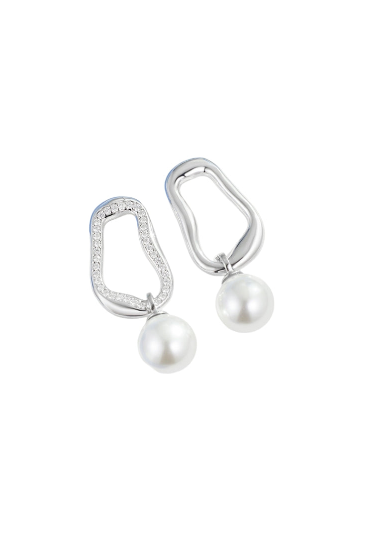 Sterling Silver Irregular Geometric Shell Pearl Stud Earrings for Women, Unique Design with Cool and Simple Style