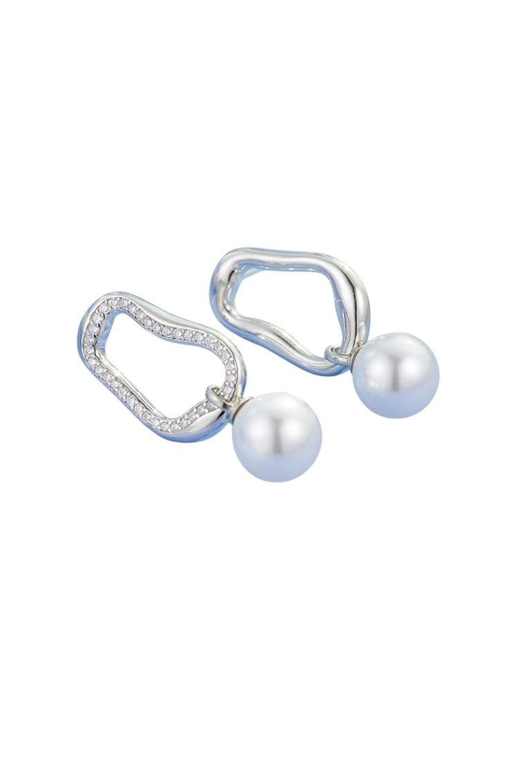 Sterling Silver Irregular Geometric Shell Pearl Stud Earrings for Women, Unique Design with Cool and Simple Style