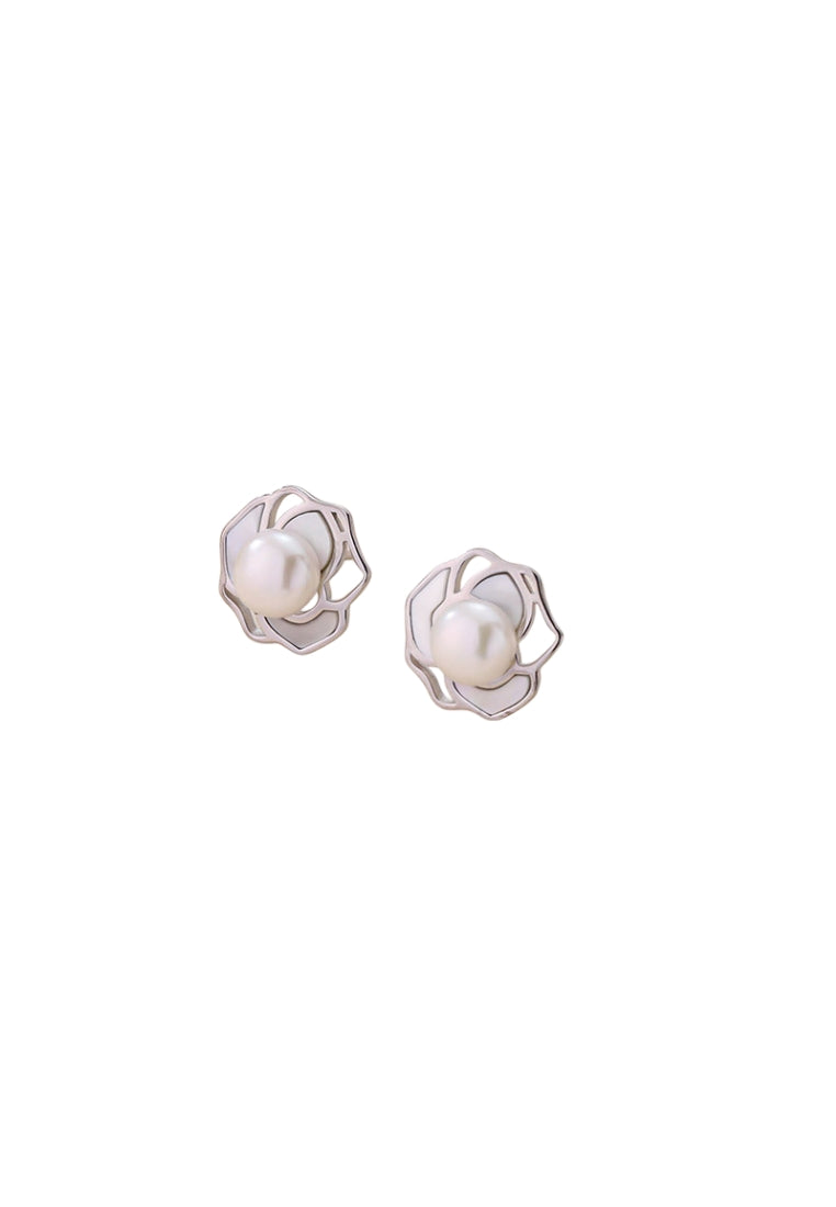Camellia Earrings S925 Silver Pearl Studs for Women, Luxury and Niche Styled French Mother of Pearl Drops