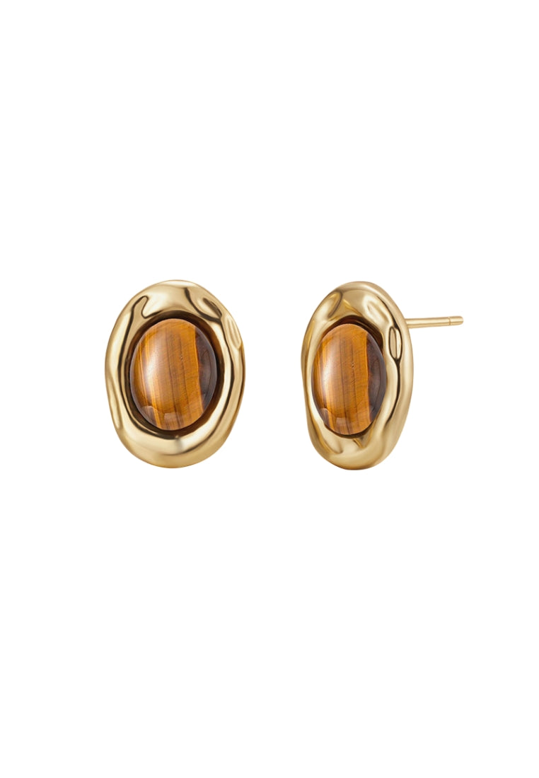 S925 silver caramel chestnut tiger eye stone earrings