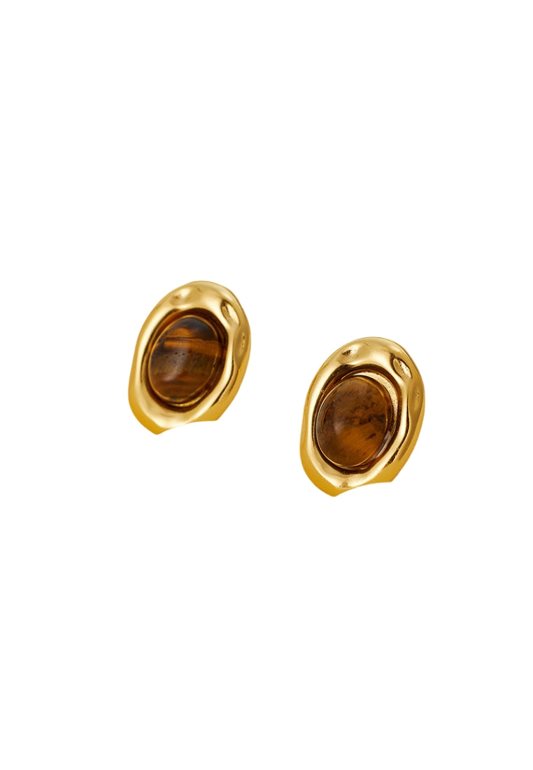 S925 silver caramel chestnut tiger eye stone earrings