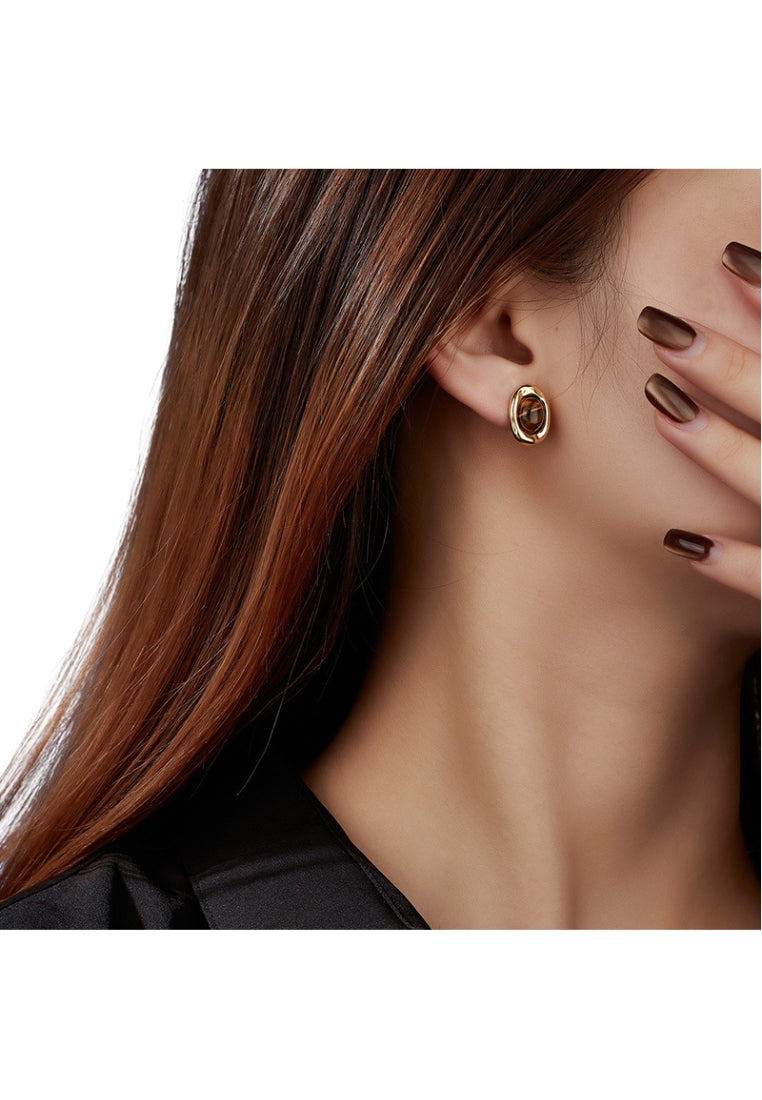 S925 silver caramel chestnut tiger eye stone earrings