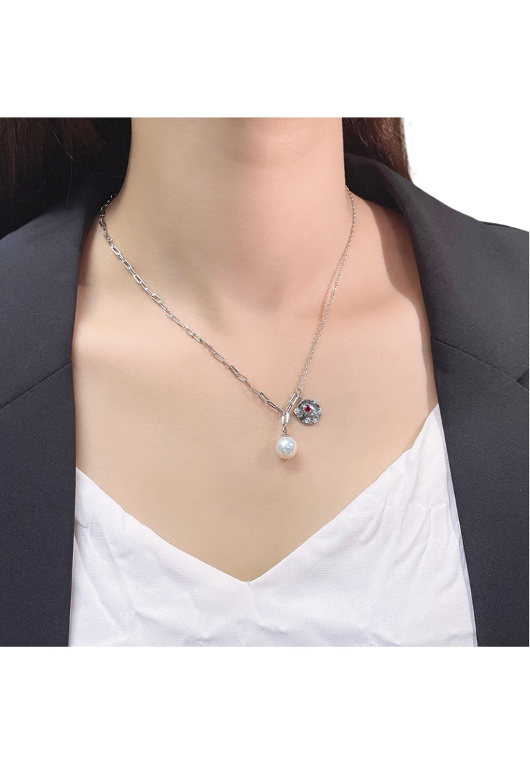 S925 Silver Baroque Pearl Necklace with Diamond Clasp