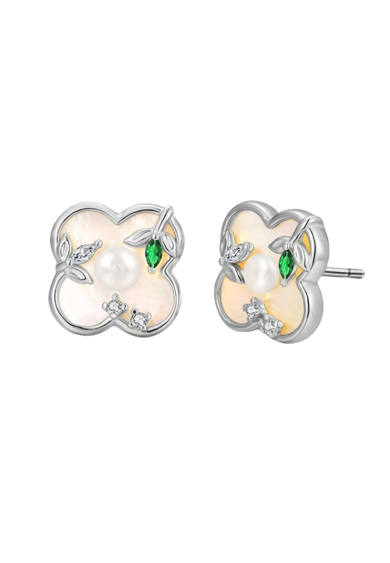 Trendy Sterling Silver Clover Pearl Stud Earrings for Women, Exquisite Design with Luxury Feel
