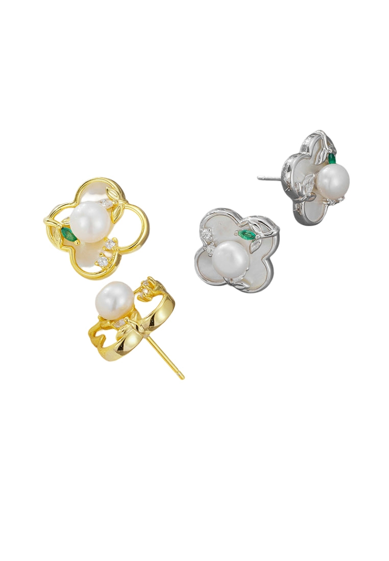 Trendy Sterling Silver Clover Pearl Stud Earrings for Women, Exquisite Design with Luxury Feel