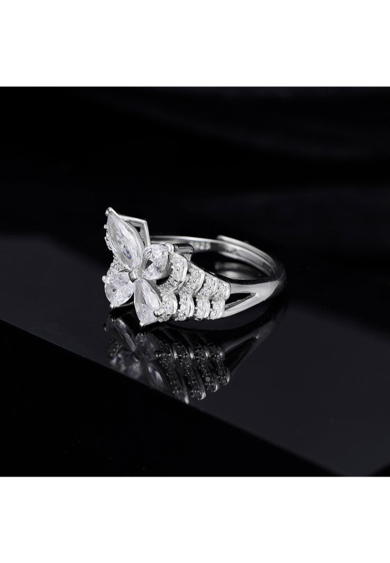 Pure 925 Silver Butterfly Sparkle Adjustable Ring