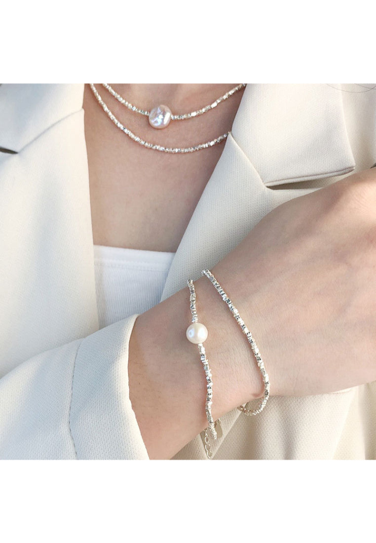 Trendy Silver Pearl Lockbone Chain