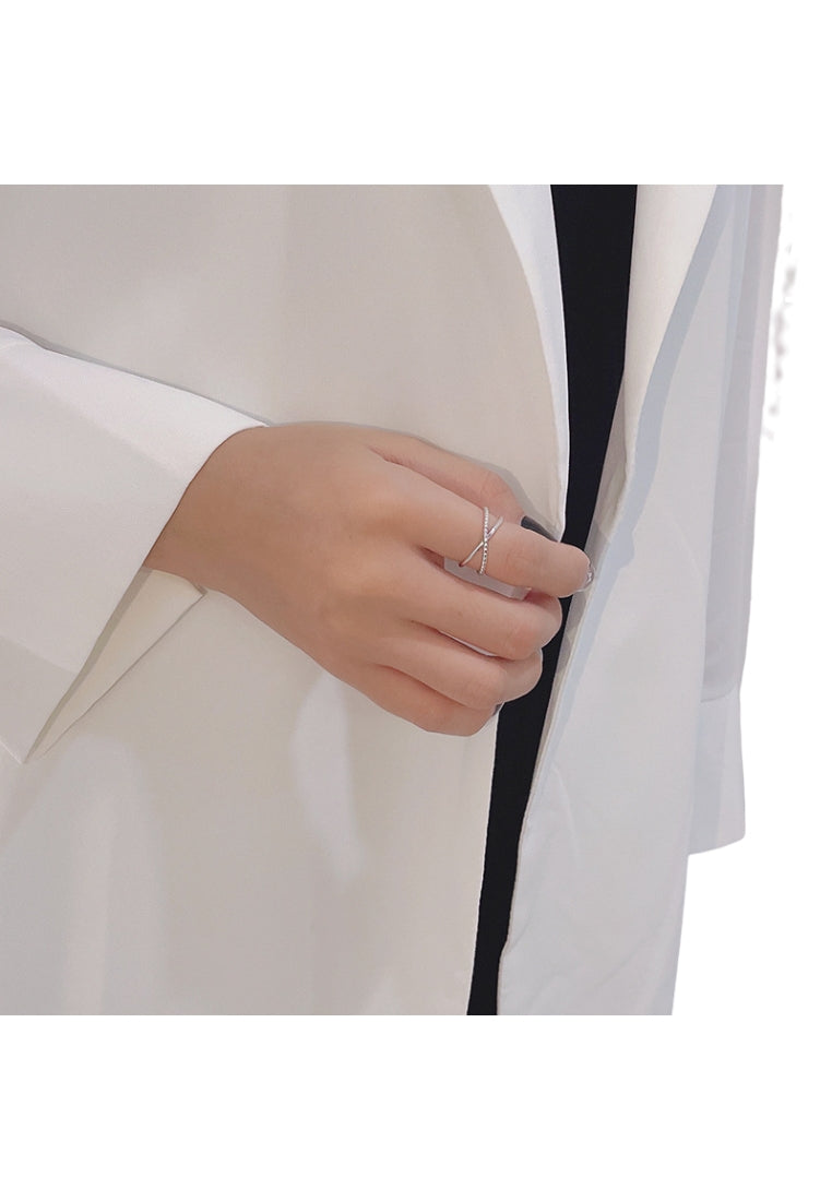 S925 Silver Round Bead Cross Ring