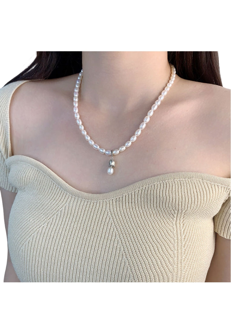 S925 Silver Bell Pearl Necklace