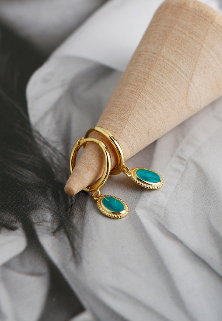 Starry Sky Green Enamel Earrings