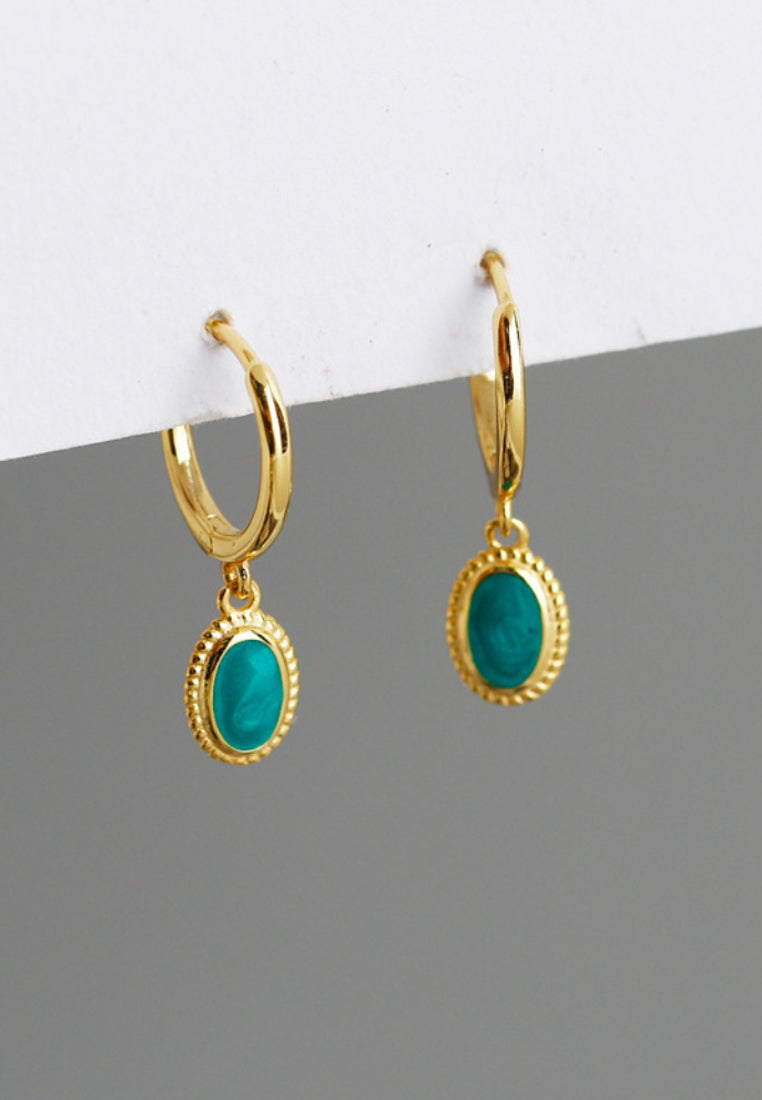 Starry Sky Green Enamel Earrings