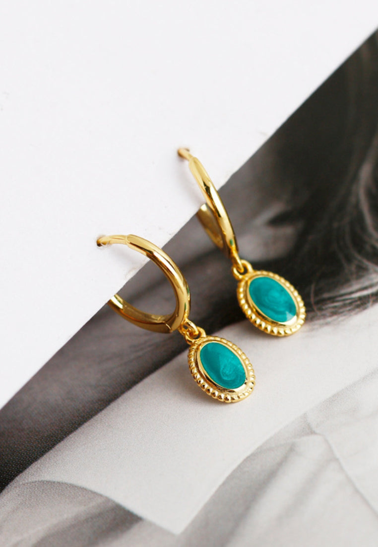Starry Sky Green Enamel Earrings