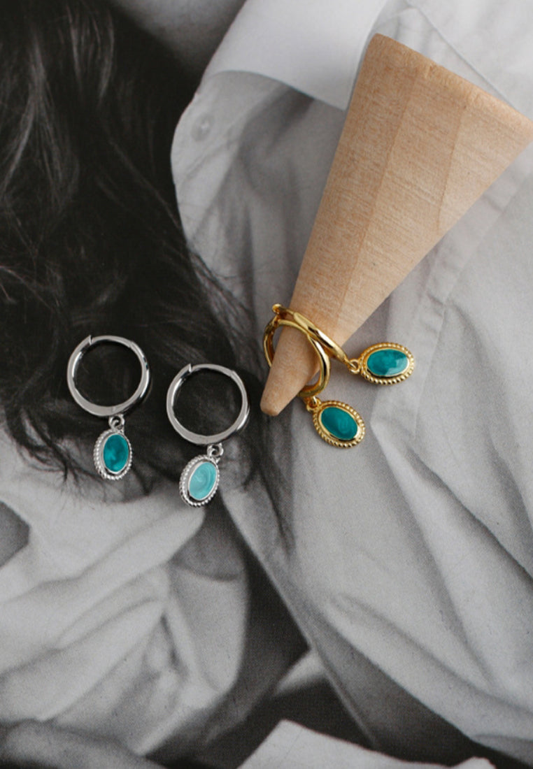 Starry Sky Green Enamel Earrings