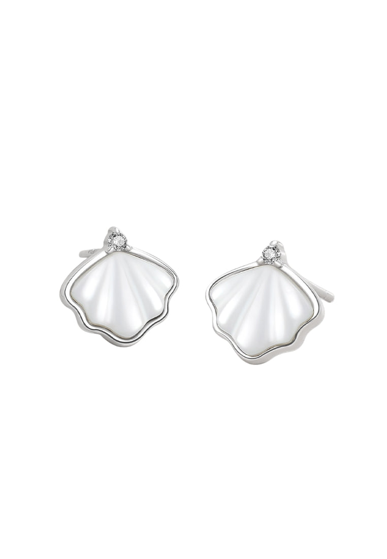 S925 Silver Stud Earrings with Simple Design and Forever Apricot Leaf Mother of Pearl for Women's Fashion Jewelry