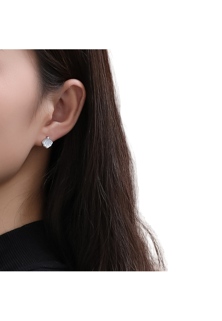 S925 Silver Stud Earrings with Simple Design and Forever Apricot Leaf Mother of Pearl for Women's Fashion Jewelry