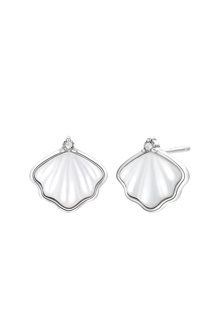 S925 Silver Stud Earrings with Simple Design and Forever Apricot Leaf Mother of Pearl for Women's Fashion Jewelry