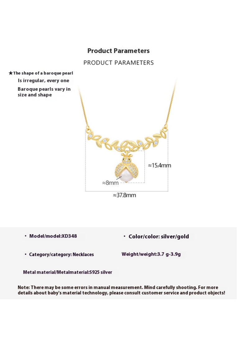 S925 Silver Baroque Pearl Ladybug Necklace