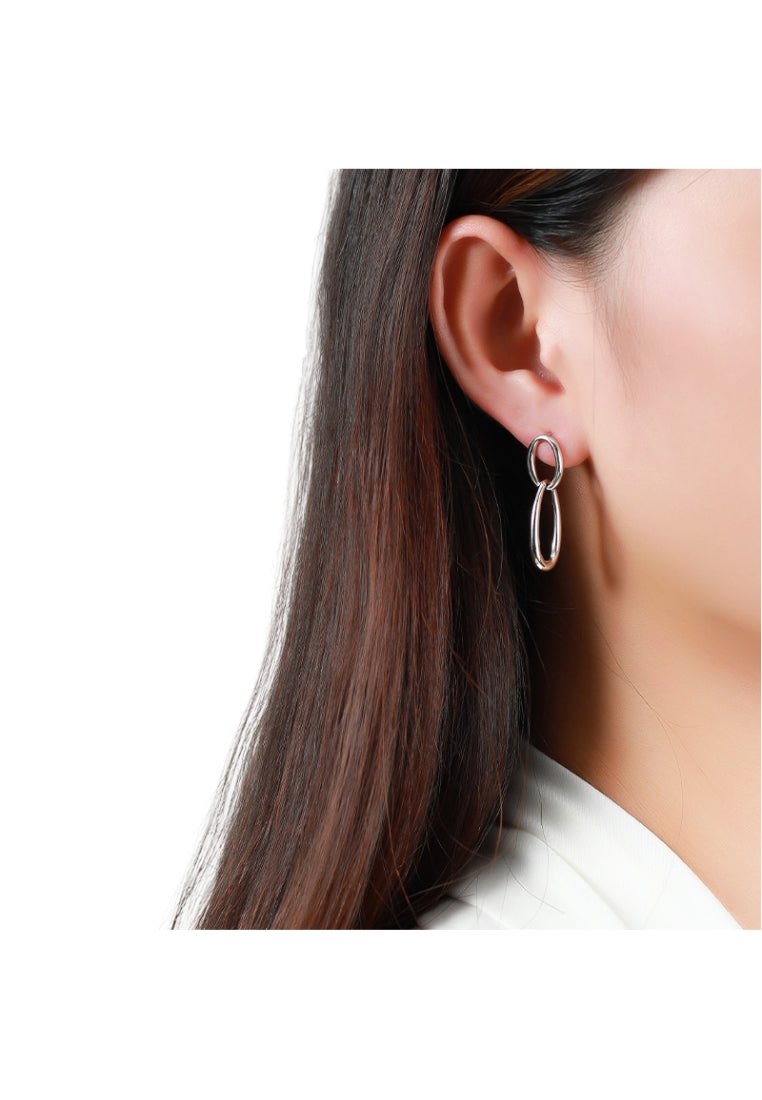S925 silver texture chain geometric earrings