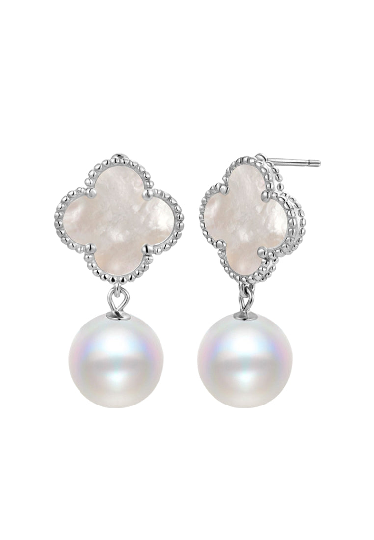 S925 silver clover pearl earrings
