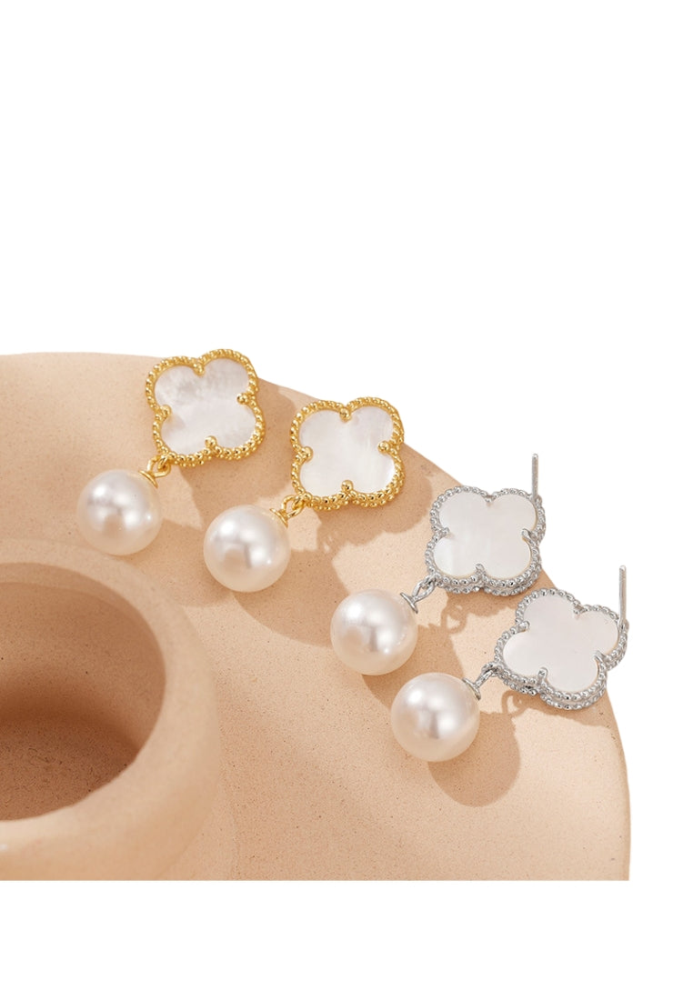 S925 silver clover pearl earrings