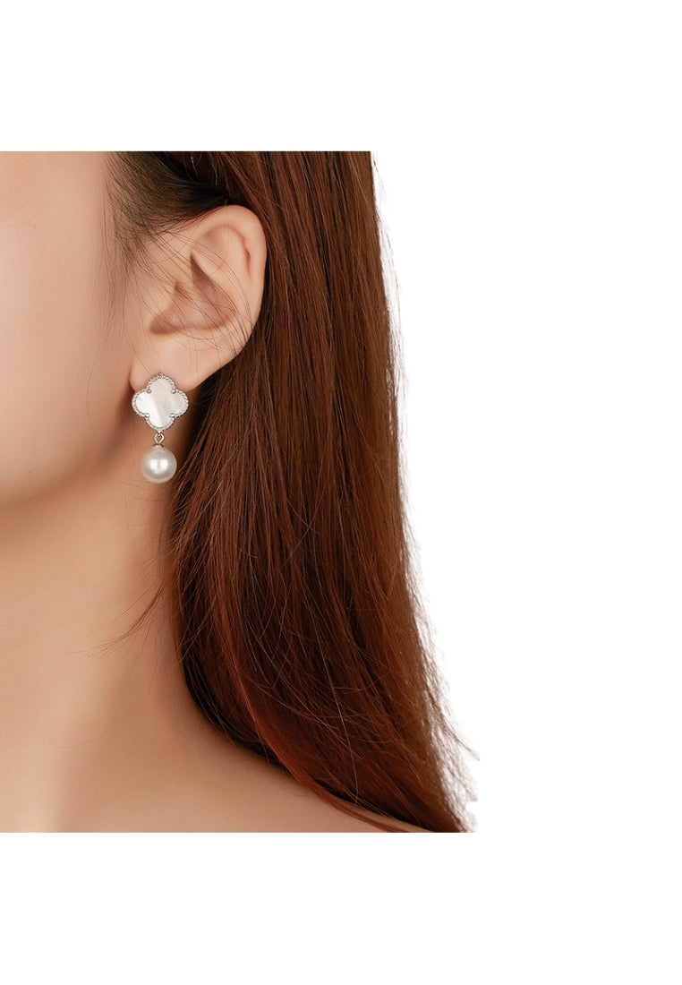 S925 silver clover pearl earrings