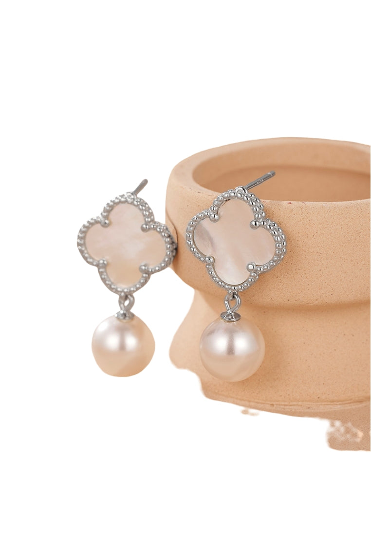 S925 silver clover pearl earrings