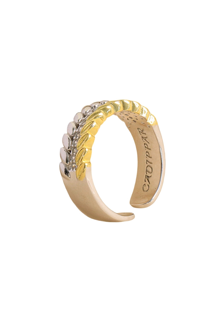 925 Sterling Silver Retro Pattern Gold and Silver Color Adjustable Ring for Women