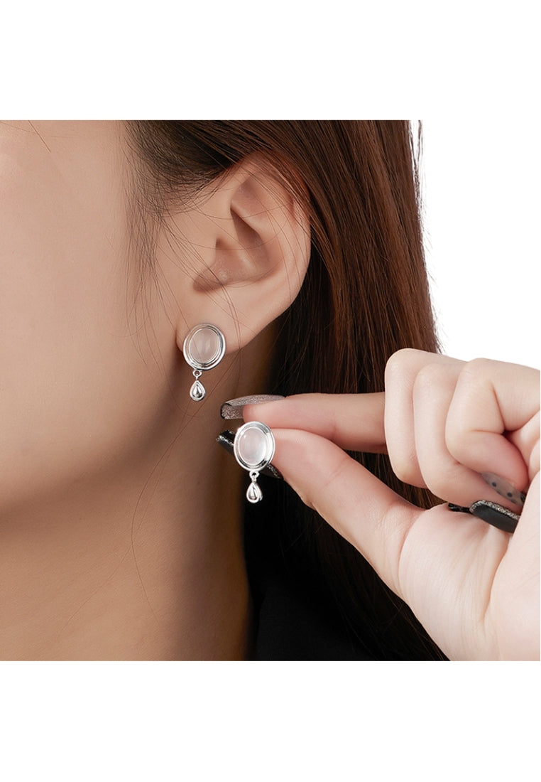 S925 silver agate water drop tassel earrings