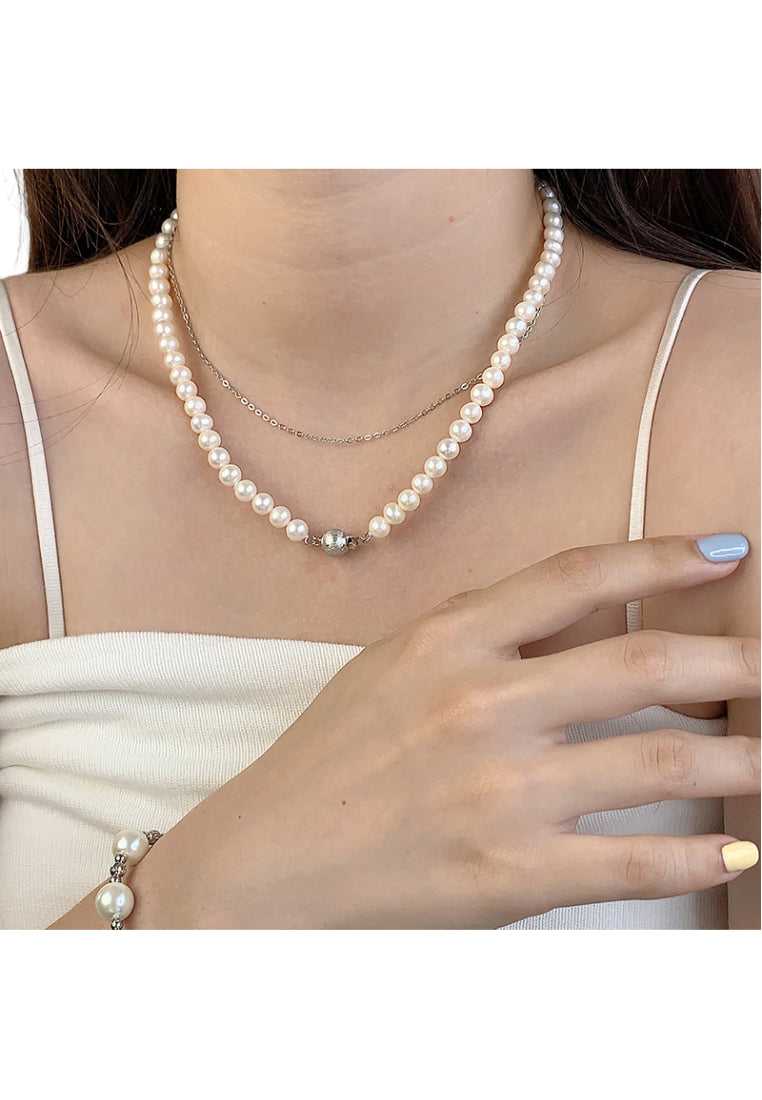 S925 Silver Matte Ball Pearl Necklace