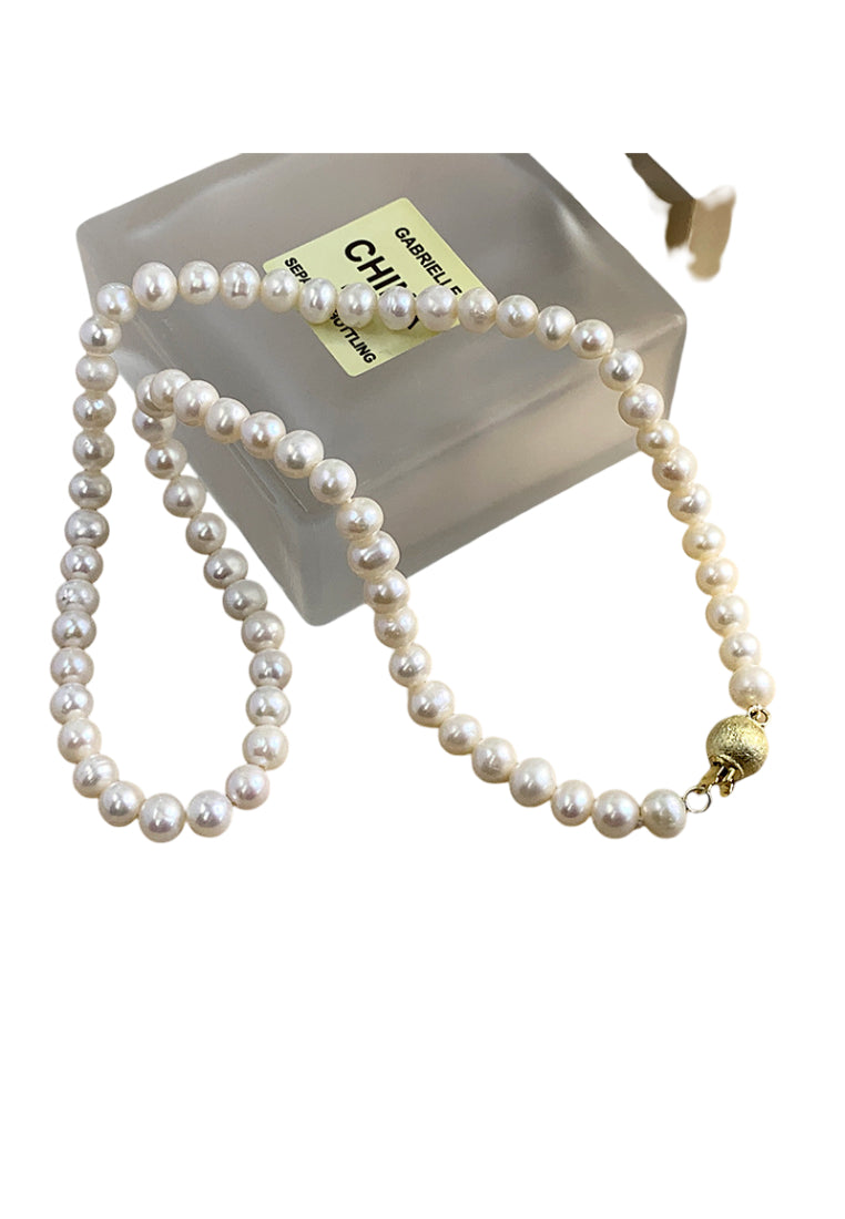 S925 Silver Matte Ball Pearl Necklace