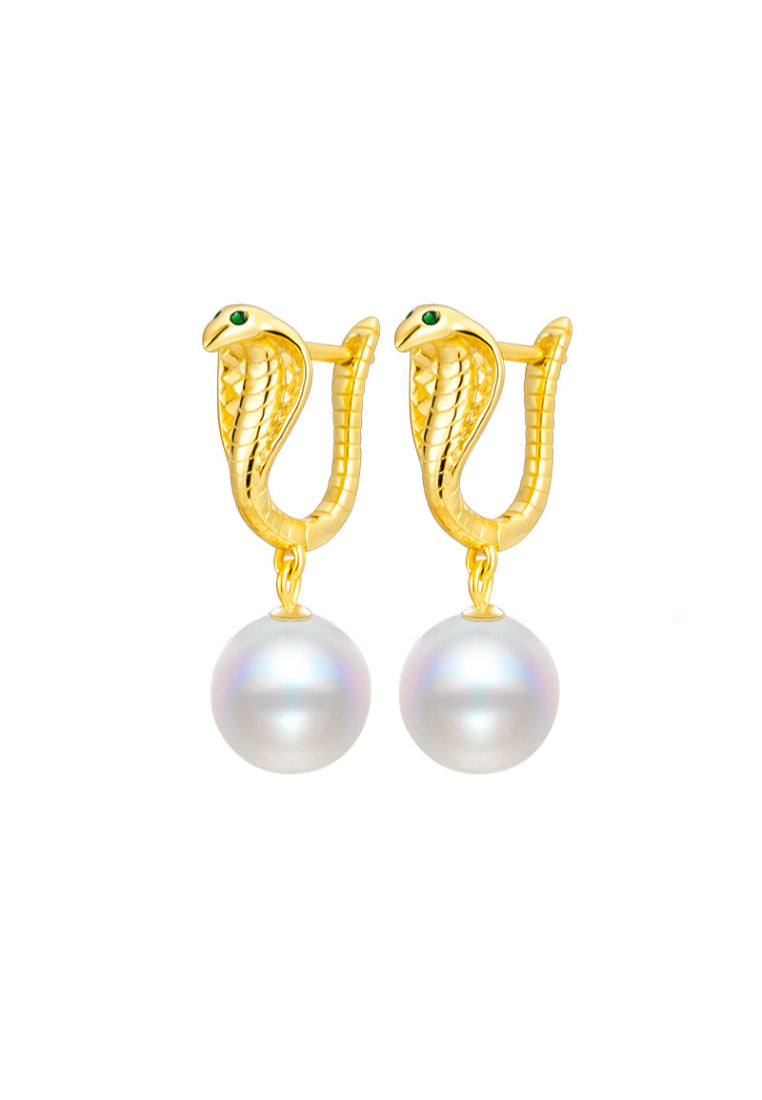 Snake Design 925 Silver Shell Pearl Clip Earrings for Chinese Zodiac Year
