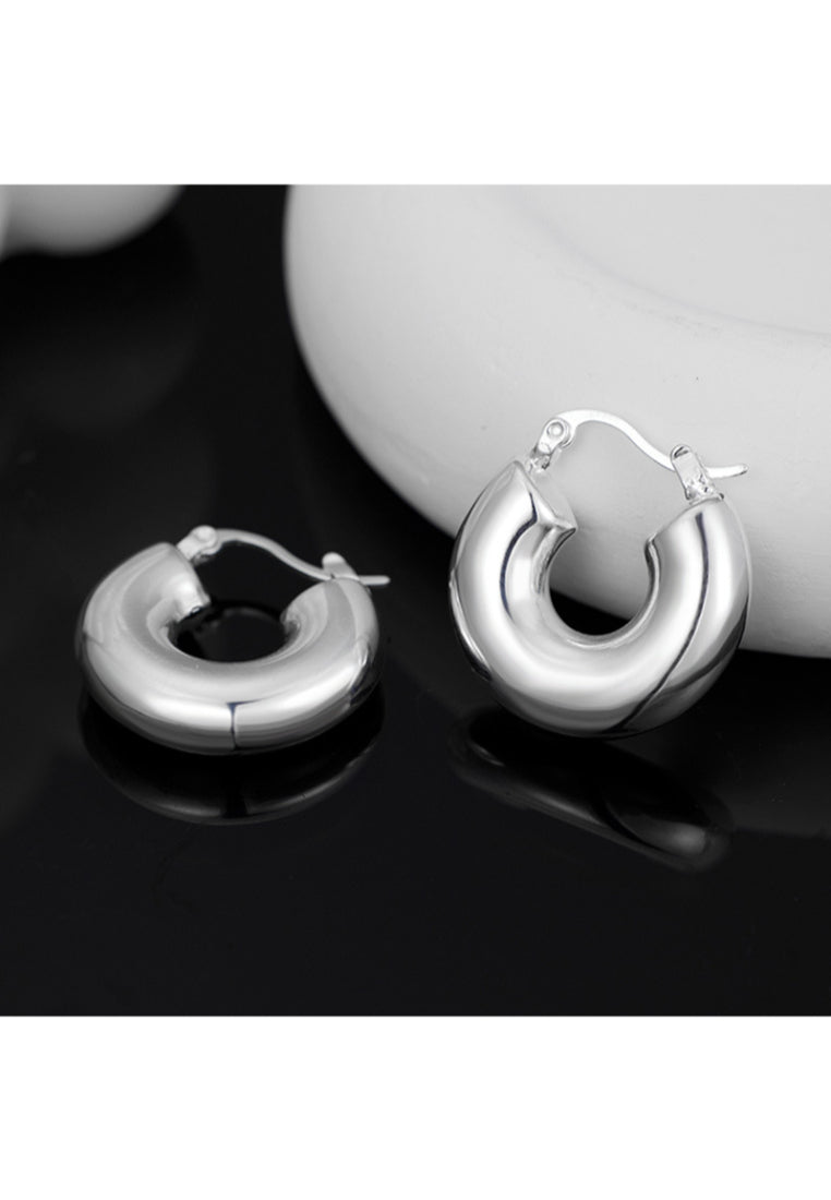 Wide Minimalist 925 Silver Hoop Earrings
