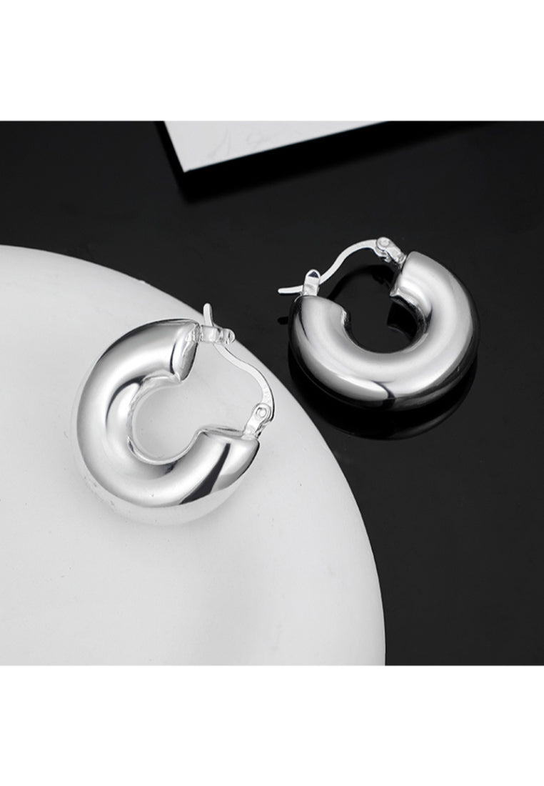 Wide Minimalist 925 Silver Hoop Earrings