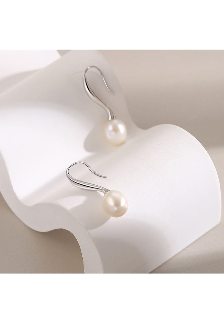 Elegant French Style 925 Silver Pearl Earrings