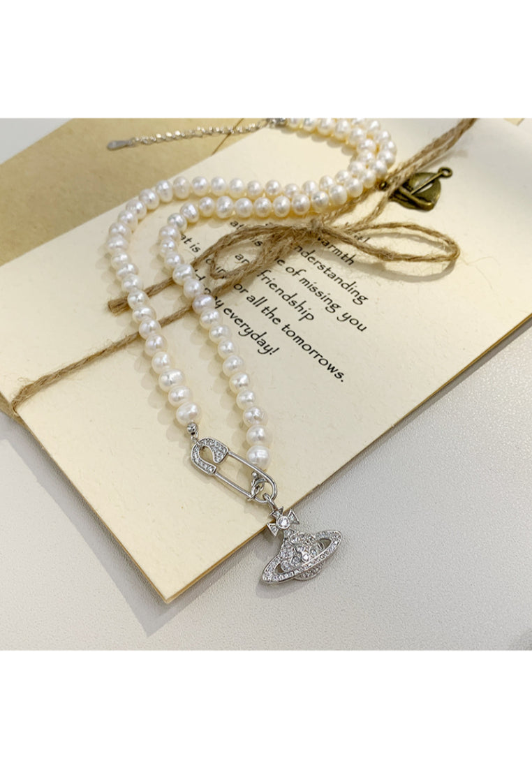 S925 Silver Saturn Pearl Necklace
