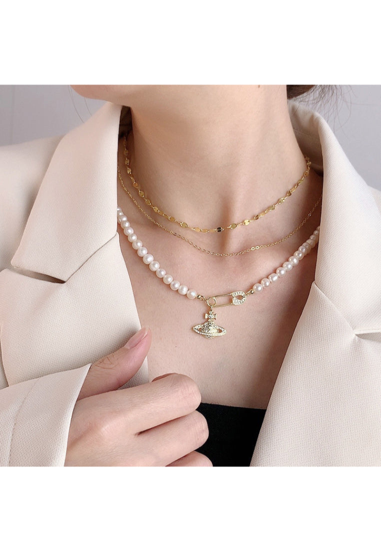 S925 Silver Saturn Pearl Necklace