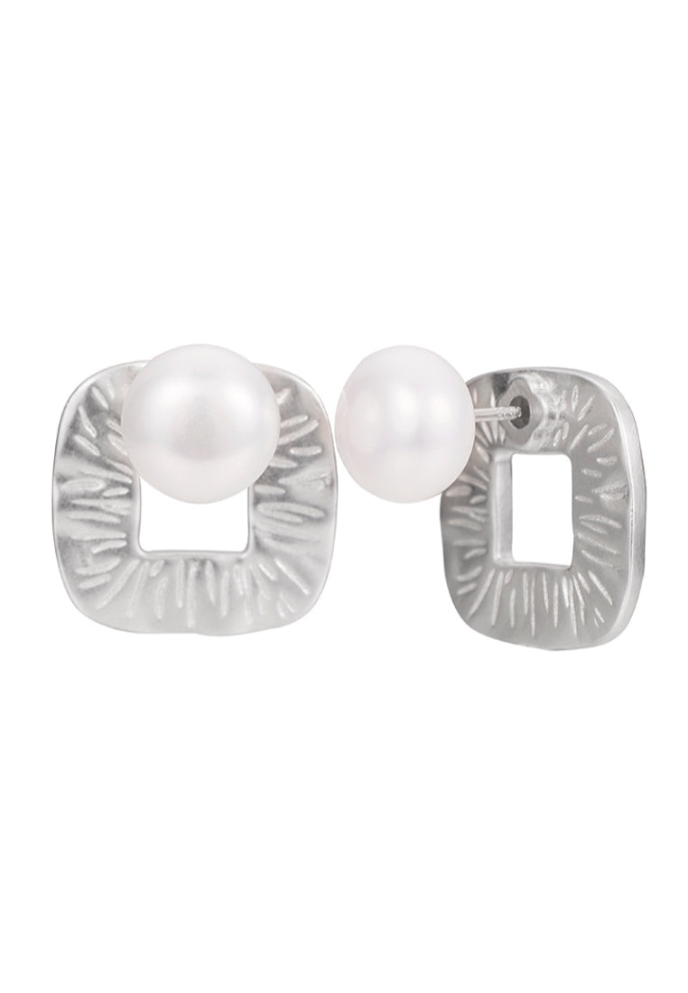 Korean style highend earrings S925 sterling silver niche design sense geometric matte frosted backhanging pearl earrings for women