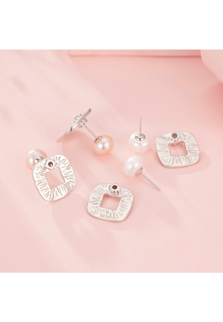 Korean style highend earrings S925 sterling silver niche design sense geometric matte frosted backhanging pearl earrings for women