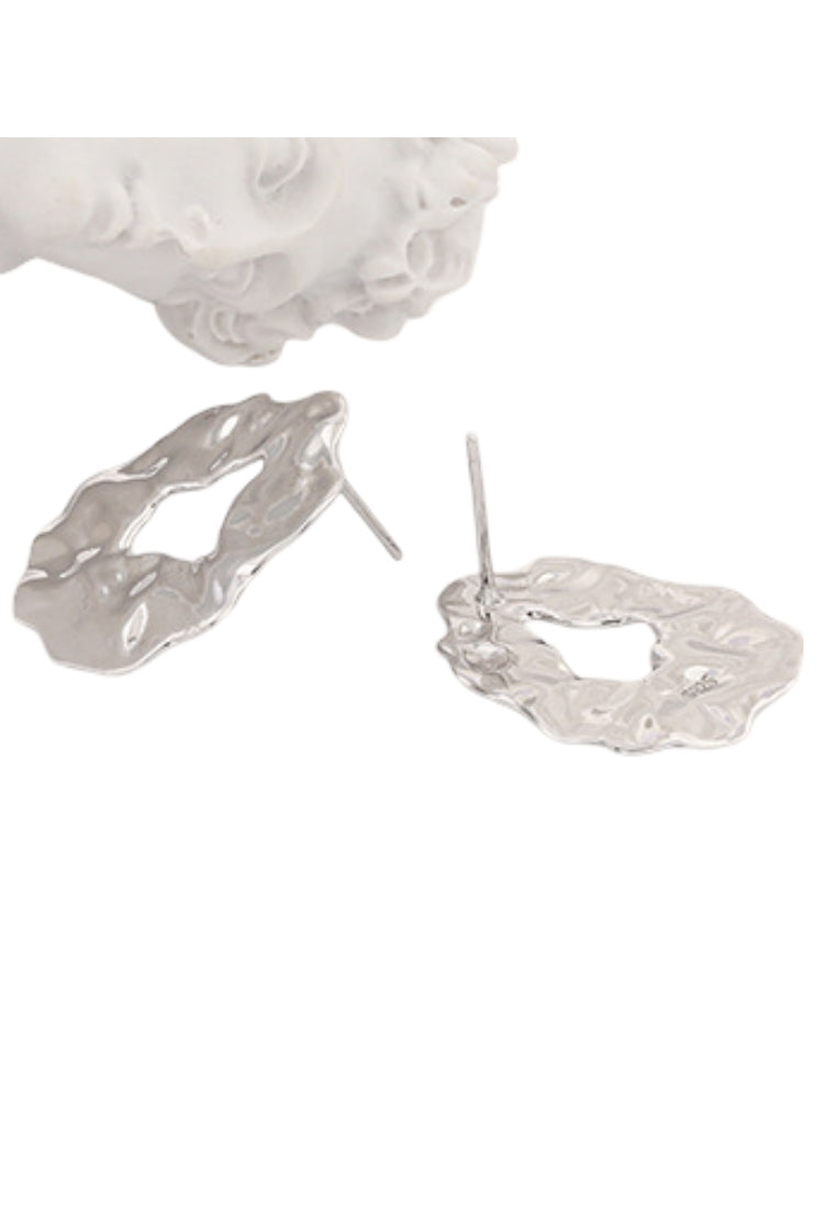 S925 silver earrings geometric earrings irregular concave and convex wrinkled earrings, personality earrings