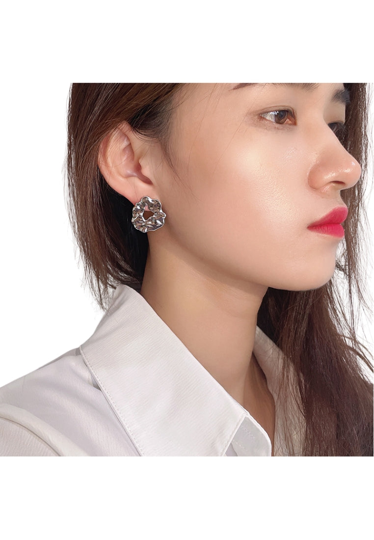 S925 silver earrings geometric earrings irregular concave and convex wrinkled earrings, personality earrings