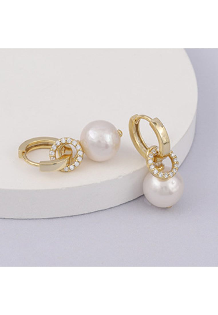 Exquisite Baroque Double Ring 925 Silver Pearl Earrings