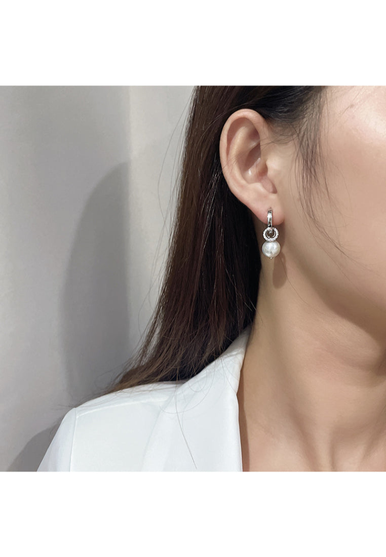 Exquisite Baroque Double Ring 925 Silver Pearl Earrings