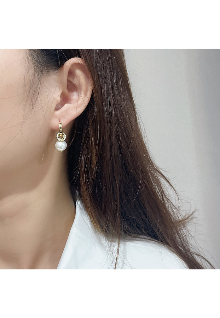 Exquisite Baroque Double Ring 925 Silver Pearl Earrings