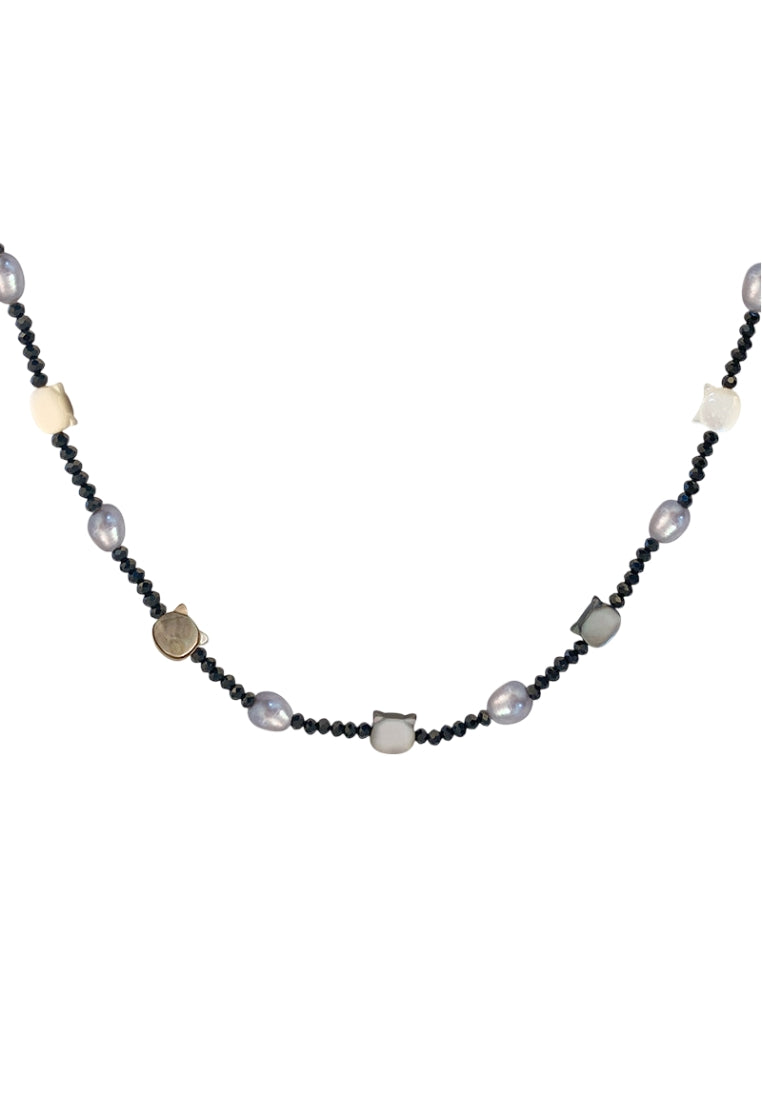 S925 Silver Black Cat Pearl Necklace