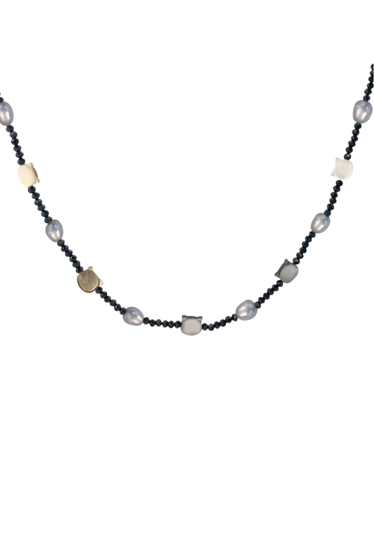 S925 Silver Black Cat Pearl Necklace