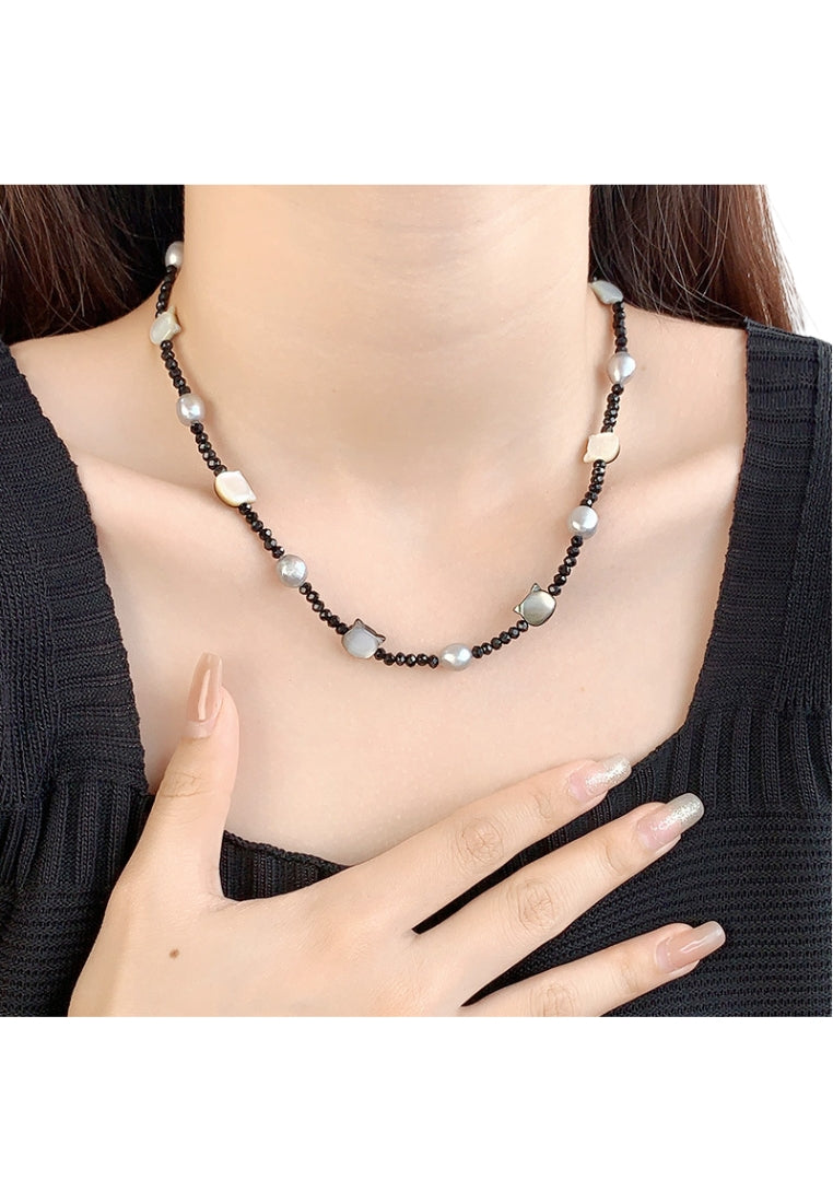 S925 Silver Black Cat Pearl Necklace