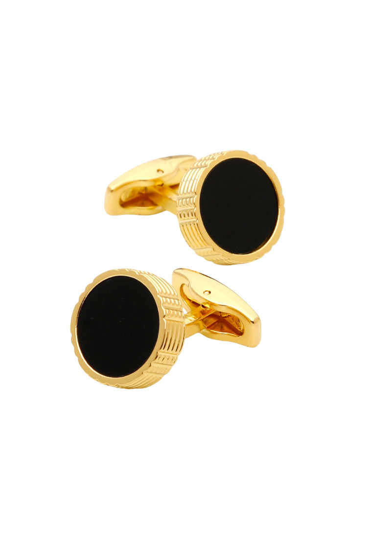 Men's Cufflinks Simple Gold Classic Round Black Face French Shirt Accessories Pair