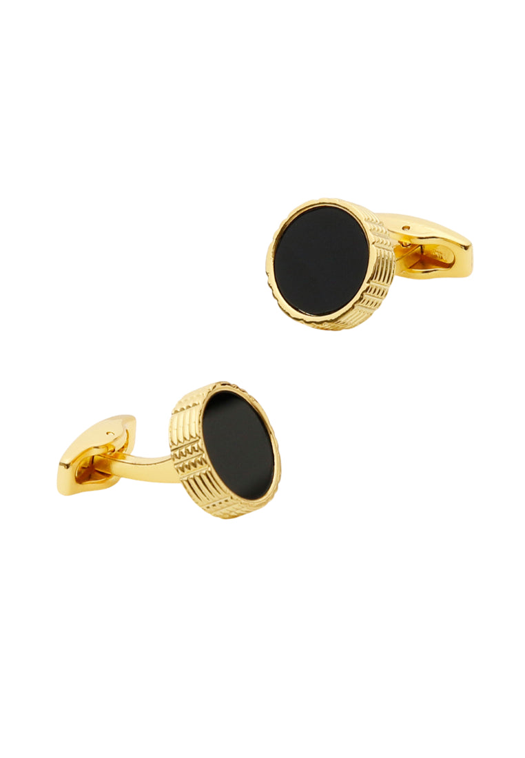 Men's Cufflinks Simple Gold Classic Round Black Face French Shirt Accessories Pair