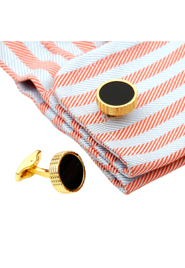 Men's Cufflinks Simple Gold Classic Round Black Face French Shirt Accessories Pair